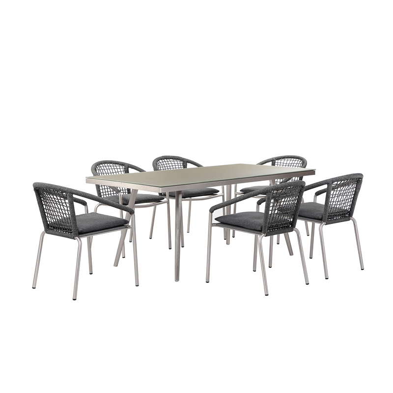 Pangea Home Chelsea 7-Piece Modern Aluminum Dining Set in Slate Gray