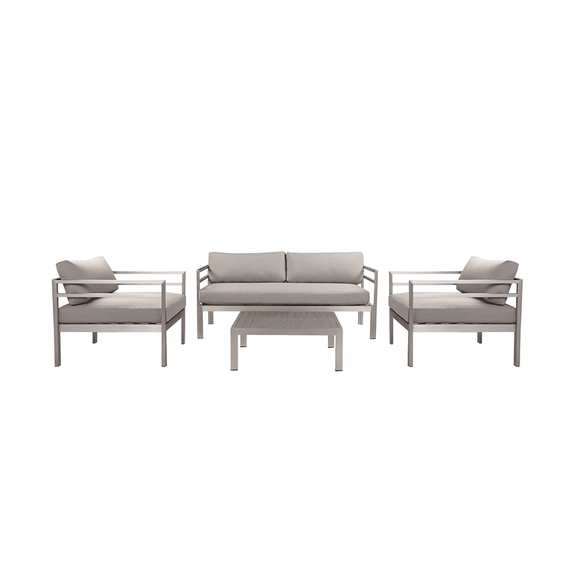 Pangea Home Cold 4-Piece Modern Aluminum Sofa Set in Gray Finish
