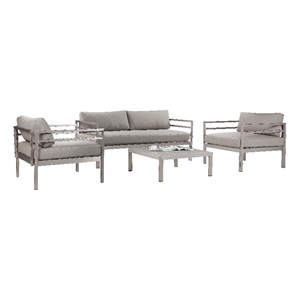pangea home cold 4-piece modern aluminum sofa set in gray finish