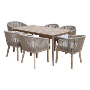 pangea home diego 7-piece modern acacia wood dining set in beige finish