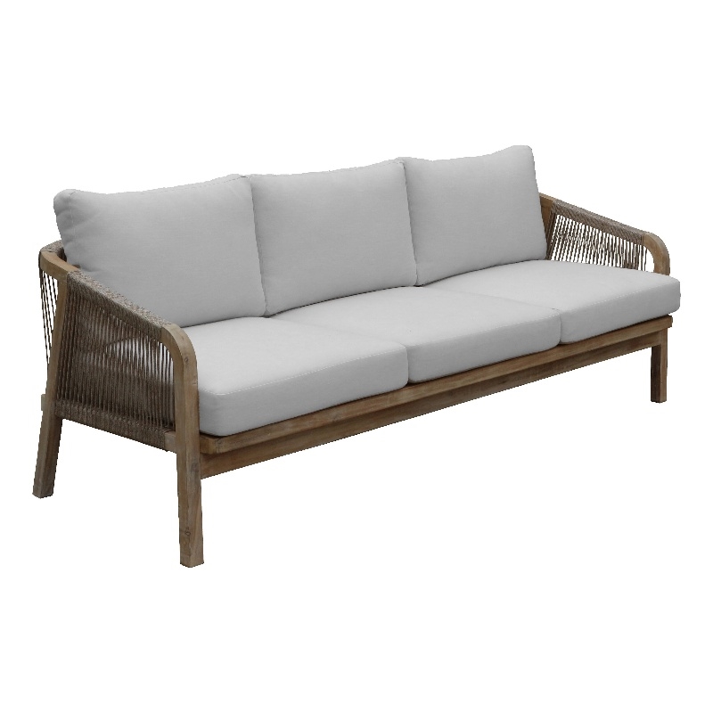 Pangea Home Lola Three Seater Modern Acacia Wood Sofa in Beige Finish