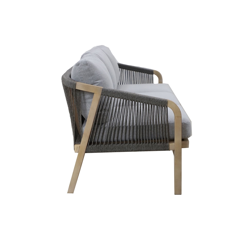 Pangea Home Lola Three Seater Modern Acacia Wood Sofa in Gray Finish