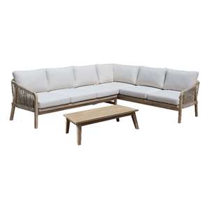 pangea home lola 3-piece modern acacia wood sectional in beige finish