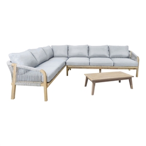 pangea home lola 3-piece modern acacia wood sectional in gray finish
