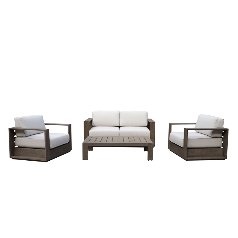 Pangea Home Harbor 4Piece Modern Eucalyptus Wood Sofa Set in Brown