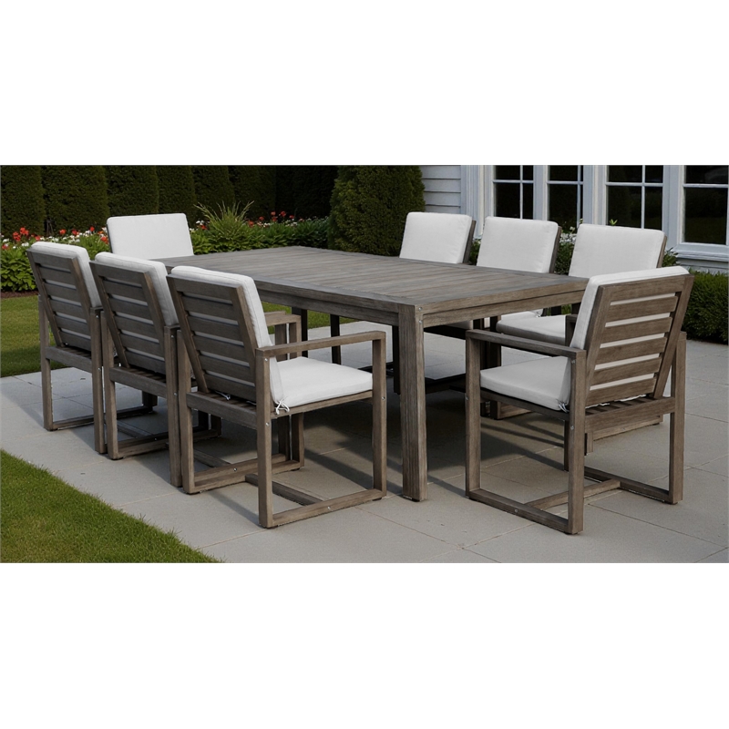 Pangea Home Harbor 9-Piece Modern Eucalyptus Wood Dining Set in Brown Finish