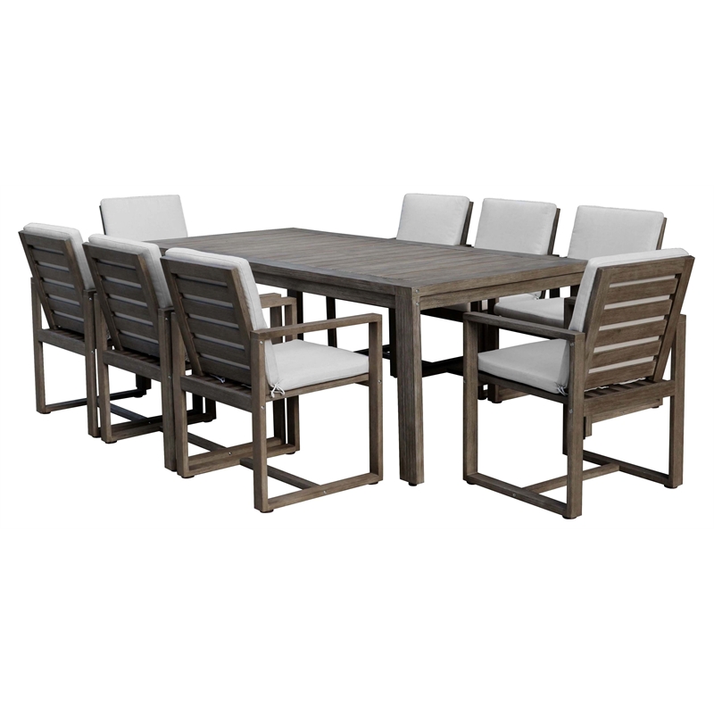 Pangea Home Harbor 9-Piece Modern Eucalyptus Wood Dining Set in Brown Finish