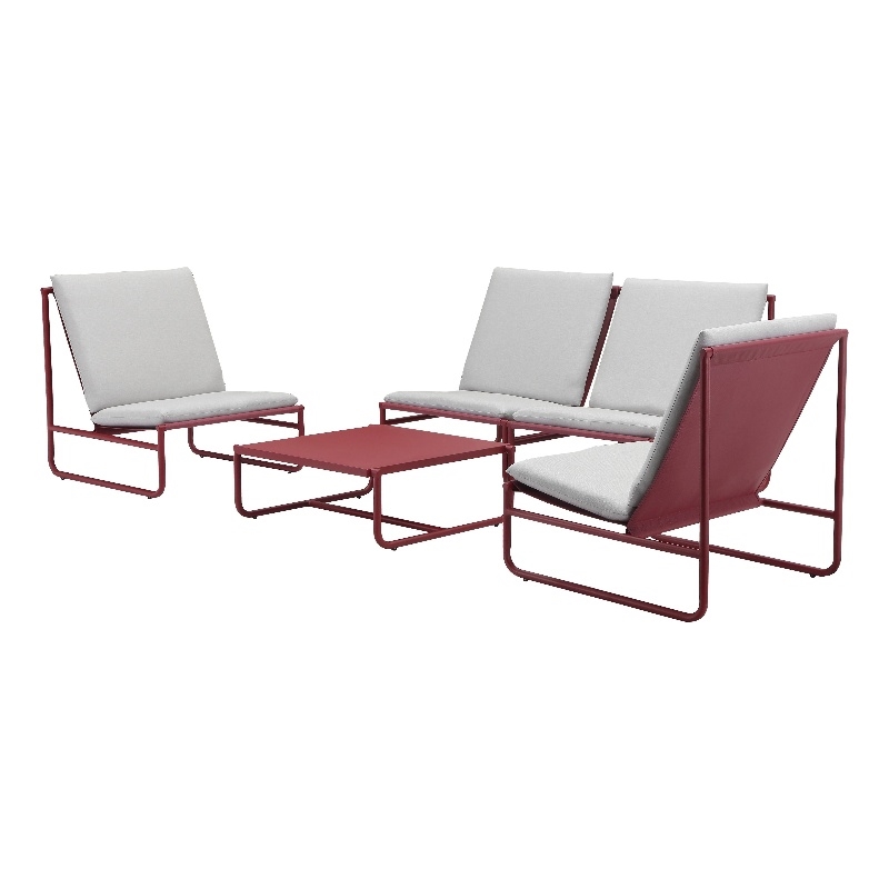 Pangea Home Sean 5-Piece Modern Aluminum Sofa Set in Red Finish