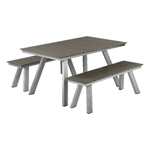 pangea home jack 3-piece modern aluminum dining set in gray and brush finish