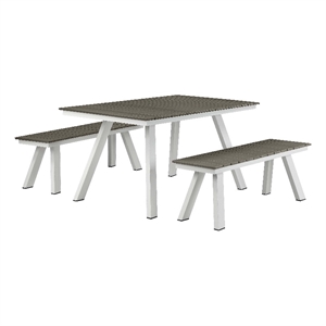 pangea home jack 3-piece modern aluminum dining set in gray and white finish