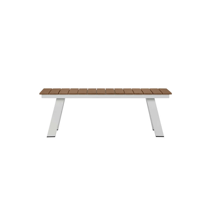 Pangea Home Jack Modern Aluminum and Polyresin Bench in Teak and White Finish