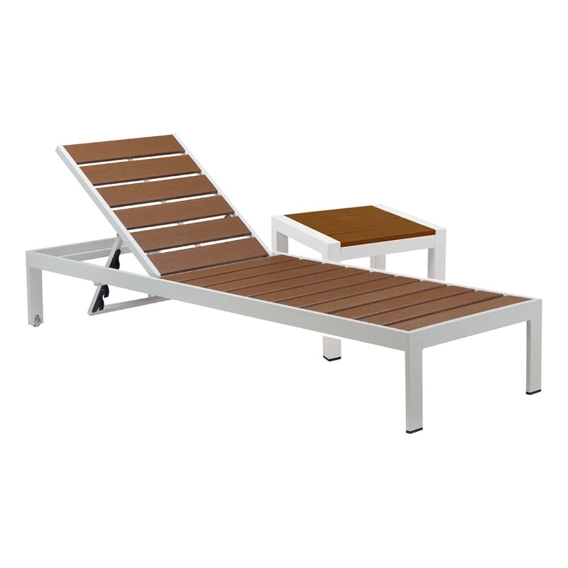 Pangea Home Joseph 2-Piece Aluminum Lounger and Side Table in White/Teak