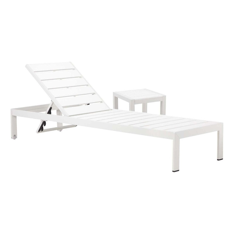 Pangea Home Joseph 2-Piece Aluminum Lounger and Side Table in White