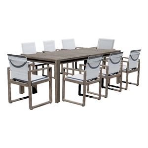 pangea home vicky 9-piece modern eucalyptus wood dining set in brown finish