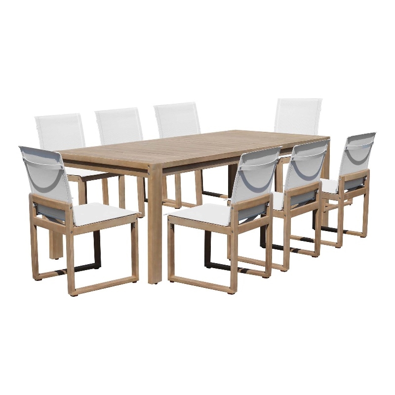 Pangea Home Vicky 9-Piece Modern Acacia Wood Dining Set in Natural