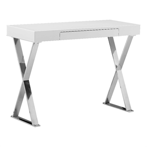 pangea home alexa gloss lacquer & polished steel metal console table in white