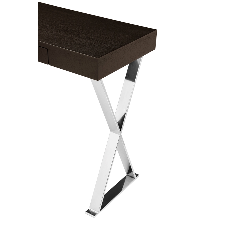 Pangea Home Alexa Wood Veneer & High Polished Steel Console Table in Espresso