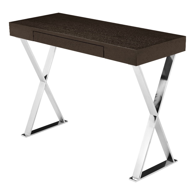 Pangea Home Alexa Wood Veneer & High Polished Steel Console Table in Espresso