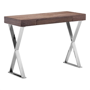 pangea home alexa wood veneer & high polished steel console table in walnut