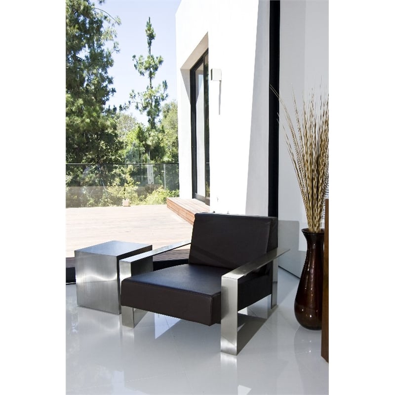 Pangea Home Spenser Brushed Metal Cubix Side Table in Silver
