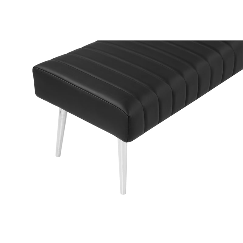 Pangea Home Hilda Bench Faux Leather Black and High Polished Steel Legs