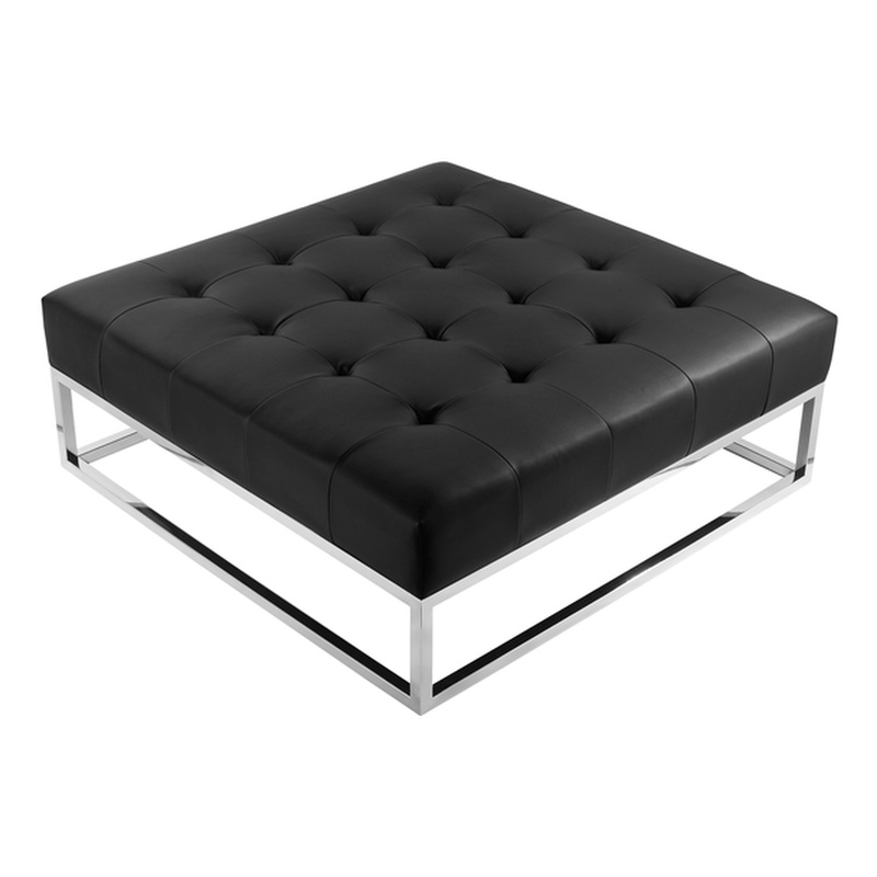 Pangea Home Pippa Square Modern Faux Leather Upholstered Ottoman in Black