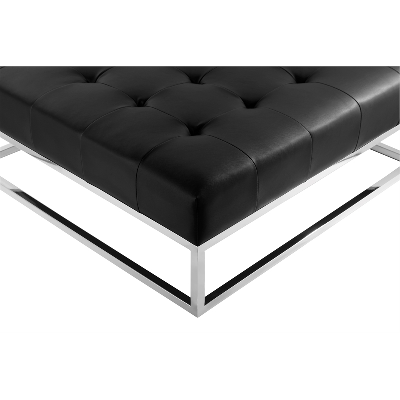 Pangea Home Pippa Square Modern Faux Leather Upholstered Ottoman in Black