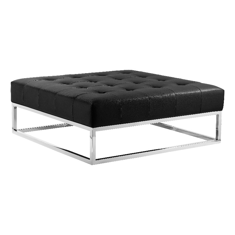 Pangea Home Pippa Square Modern Faux Leather Upholstered Ottoman in Black
