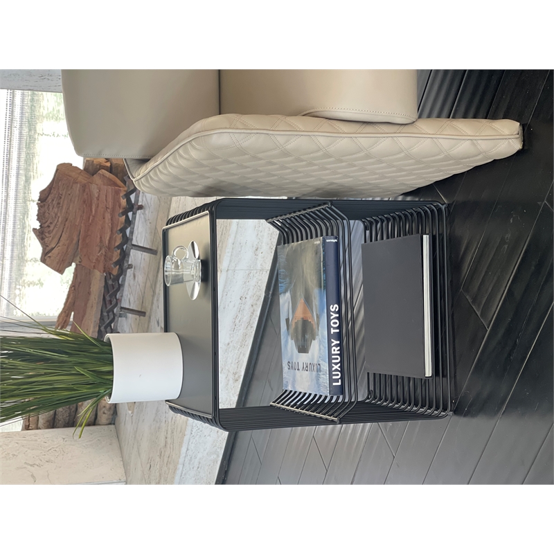 Pangea Home Polly 2-Tiered Tall Modern Metal Side Table in Black