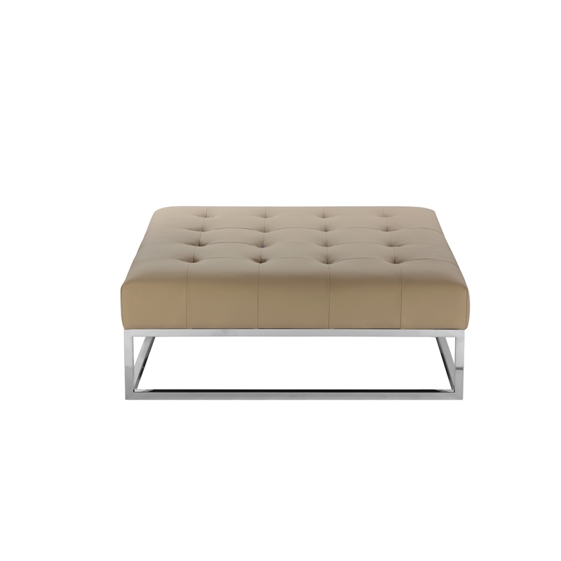 Pangea Home Pippa Square Modern Faux Leather Upholstered Ottoman in Sand Beige