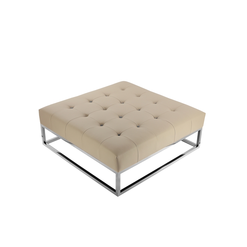 Pangea Home Pippa Square Modern Faux Leather Upholstered Ottoman in Sand Beige