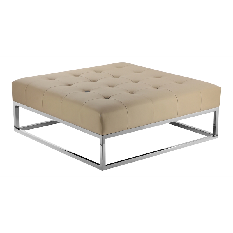 Pangea Home Pippa Square Modern Faux Leather Upholstered Ottoman in Sand Beige