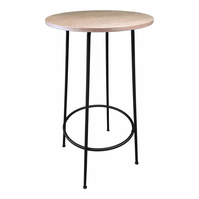 Pangea Home Sly Round Modern Wood Veneer/Metal Bar Table in Black