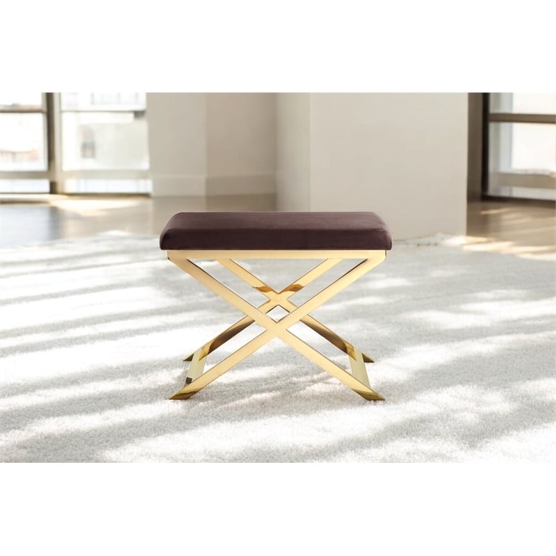 Gold Lexi Stool Velvet Chocolate Fabric & Gold Frame