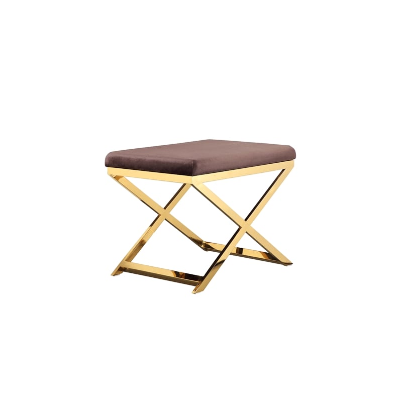 Gold Lexi Stool Velvet Chocolate Fabric & Gold Frame