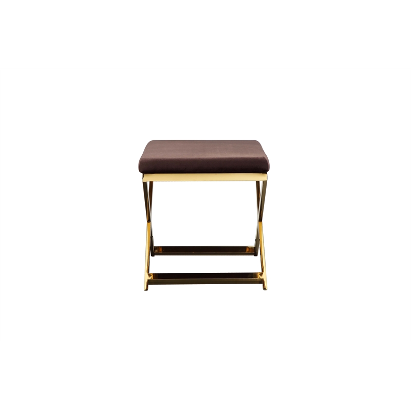 Gold Lexi Stool Velvet Chocolate Fabric & Gold Frame