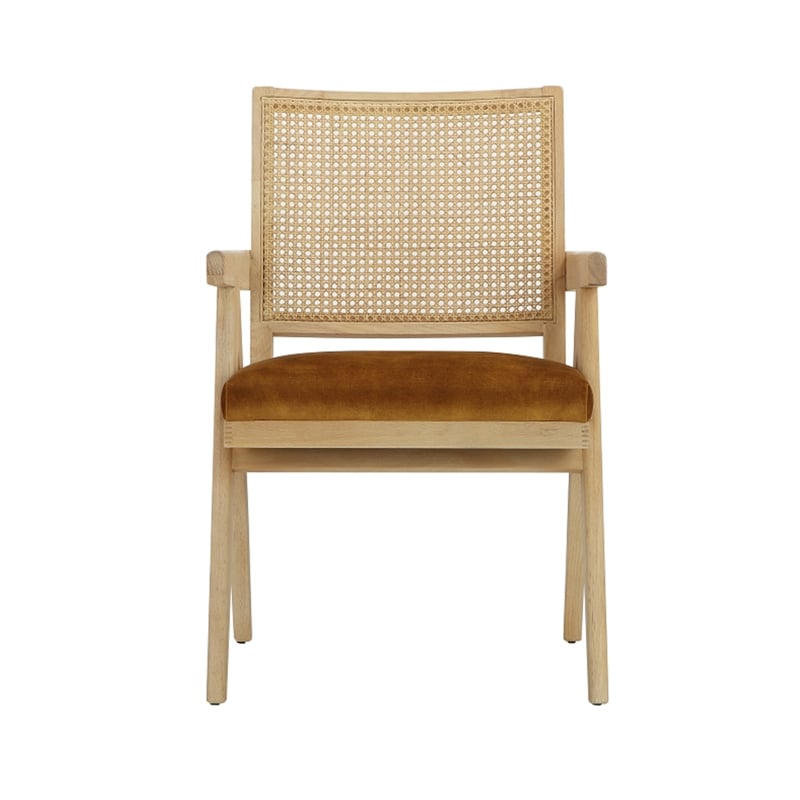 Pangea Home Lev Arm Chair Velvet Gold Linen Blend Fabric