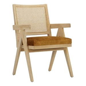 Pangea Home Lev Arm Chair Velvet Gold Linen Blend Fabric