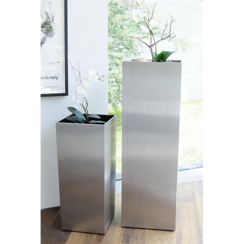 Flower Barrel Tall Brushed Metal