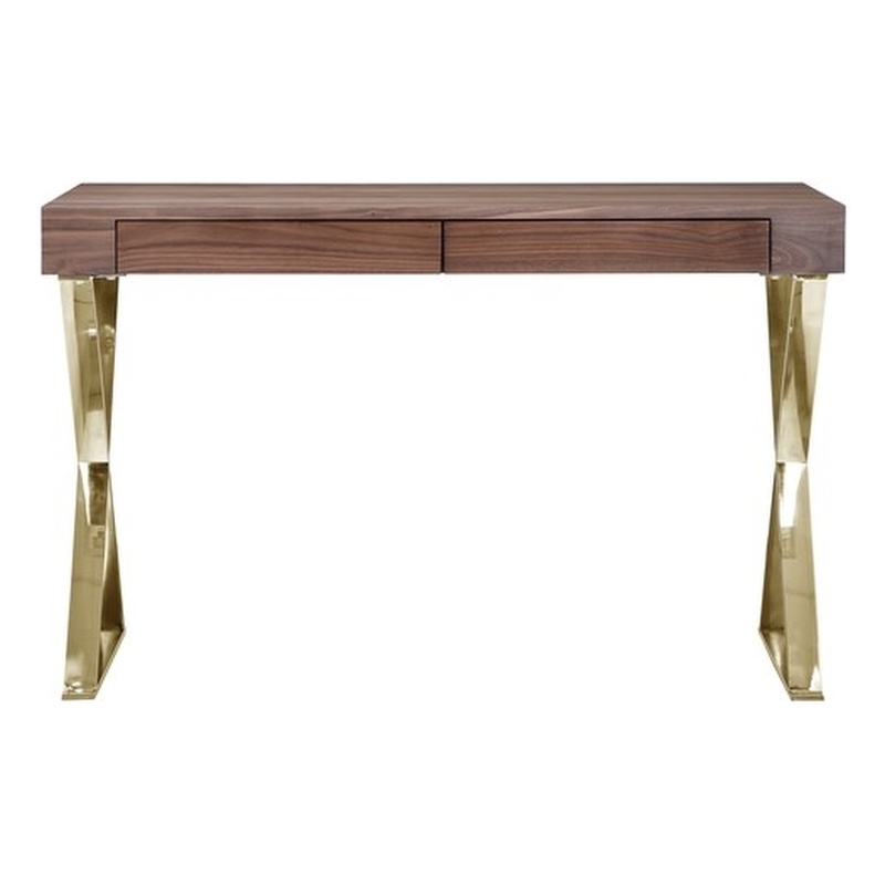 Gold Alexa Desk Walnut Engineered Wood