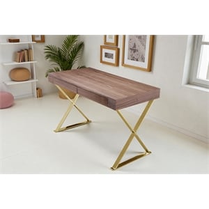Gold Alexa Desk Walnut Engineered Wood