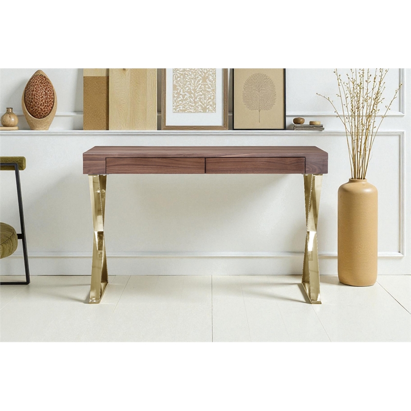 Gold Alexa Desk Walnut Engineered Wood