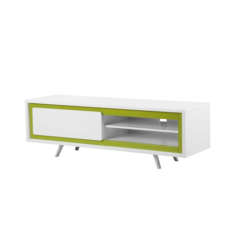 Hal Short TV Stand White & Green Combo in Engineered Wood