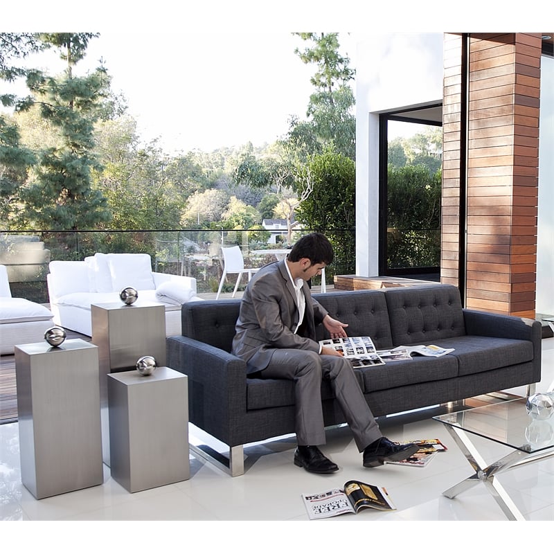 Pangea Home Miami Modern Pedestal Set of 3 Brushed Metal Steel Fully Assembled