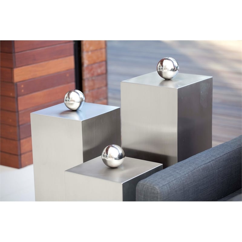 Pangea Home Miami Modern Pedestal Set of 3 Brushed Metal Steel Fully Assembled