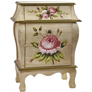 nearly natural 3-drawer antique night stand with floral art in beige