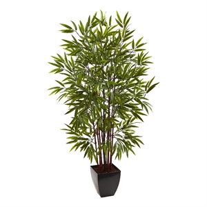 Nearly Natural 60&quot Bamboo Silk Tree with Planter in Green/Black