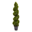 Nearly Natural Indoor/Outdoor Boxwood Spiral Topiary with Planter in Green/Gray