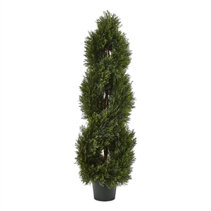 Indoor/Outdoor 48&quot Double Pond Cypress Spiral Topiary UV Resistant (1036 Leaves)