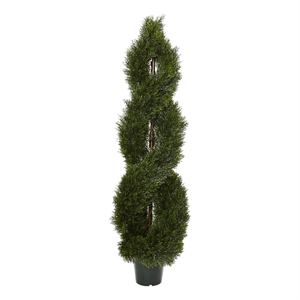 Indoor/Outdoor 60&quot Pond Cypress Spiral Topiary UV Resistant in Green/Black